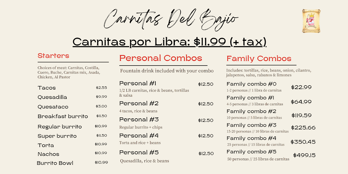 Menu Carnitas Del Bajío-1